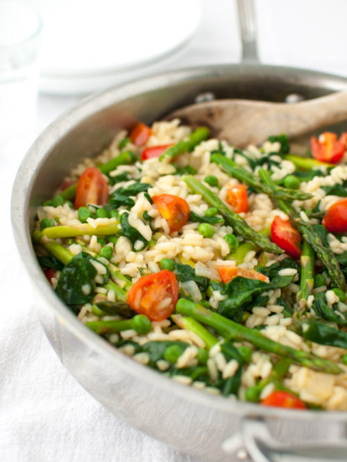 Risotto with Spinach, Asparagus, Peas, and Tomatoes | stg-tamingofthespooncom-staging.kinsta.cloud