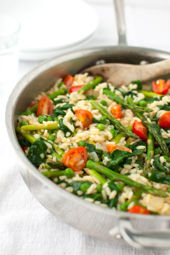 Risotto with Spinach, Asparagus, Peas, and Tomatoes | stg-tamingofthespooncom-staging.kinsta.cloud