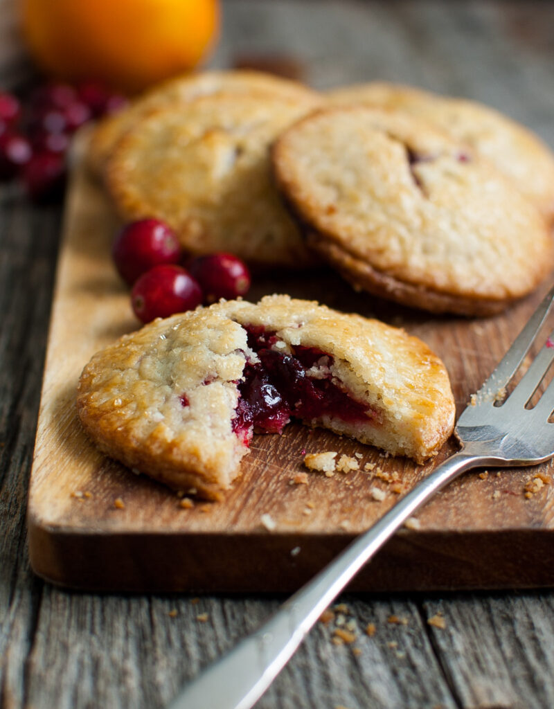 Close-up of filling in a cranberry-orange hand pie.