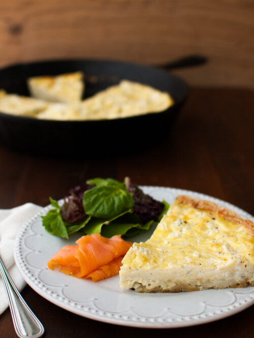 Potato and boursin frittata served with smoked salad and mixed green salad.