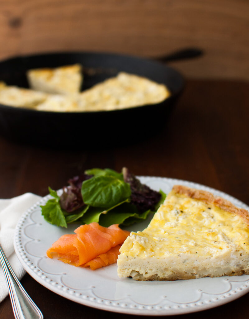 Potato and boursin frittata served with smoked salad and mixed green salad.