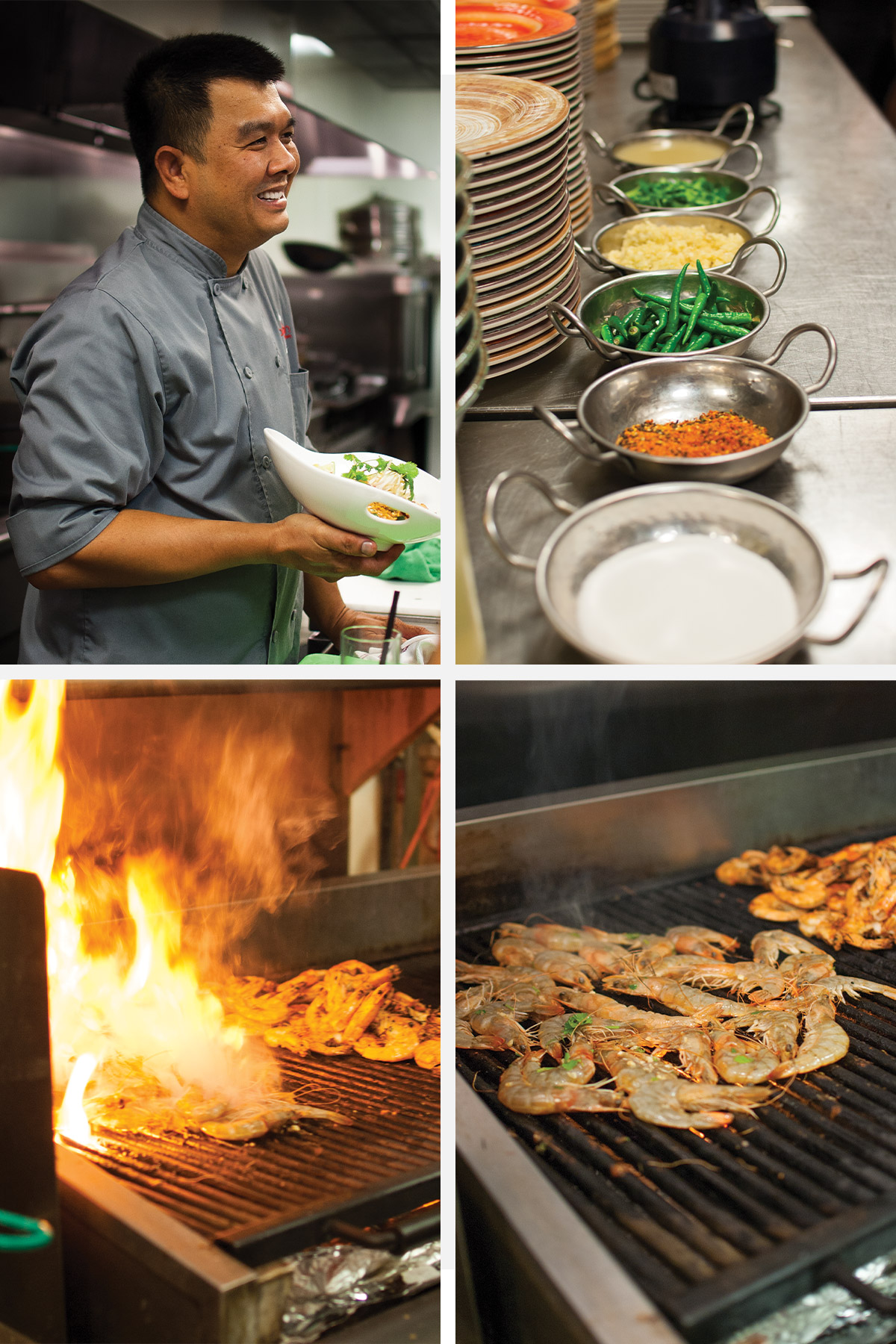 A collage of images from Songkran Thai Grill restaurant.
